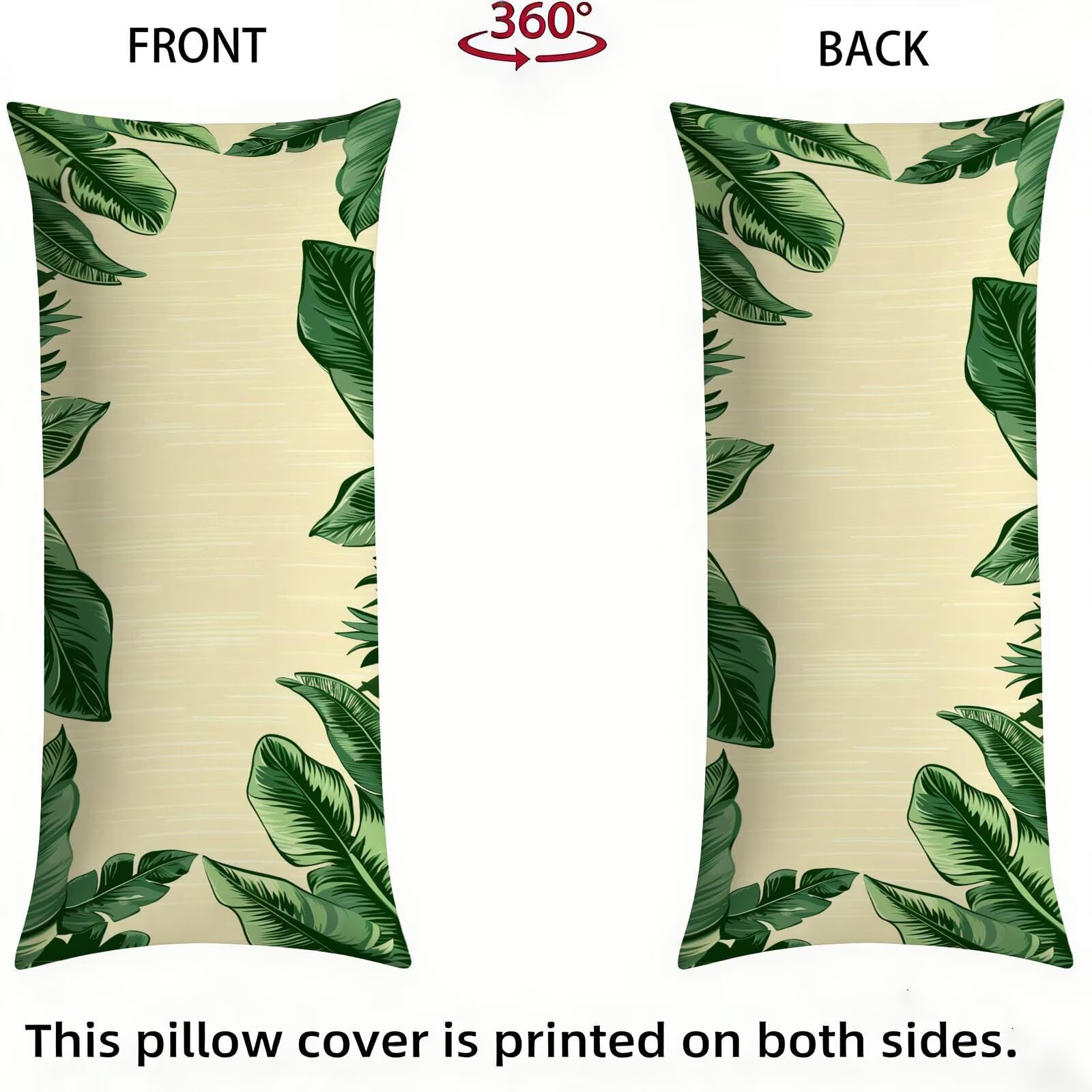 Funda de Almohada 60 x 180 cm Verde Protector Almohada 180 cm con Cremallera Invisible, Lino Durable y Transpirable Pillow Case Moderno Impresión a Doble Cara para Cama, Sofá y Dormitorio dg-587