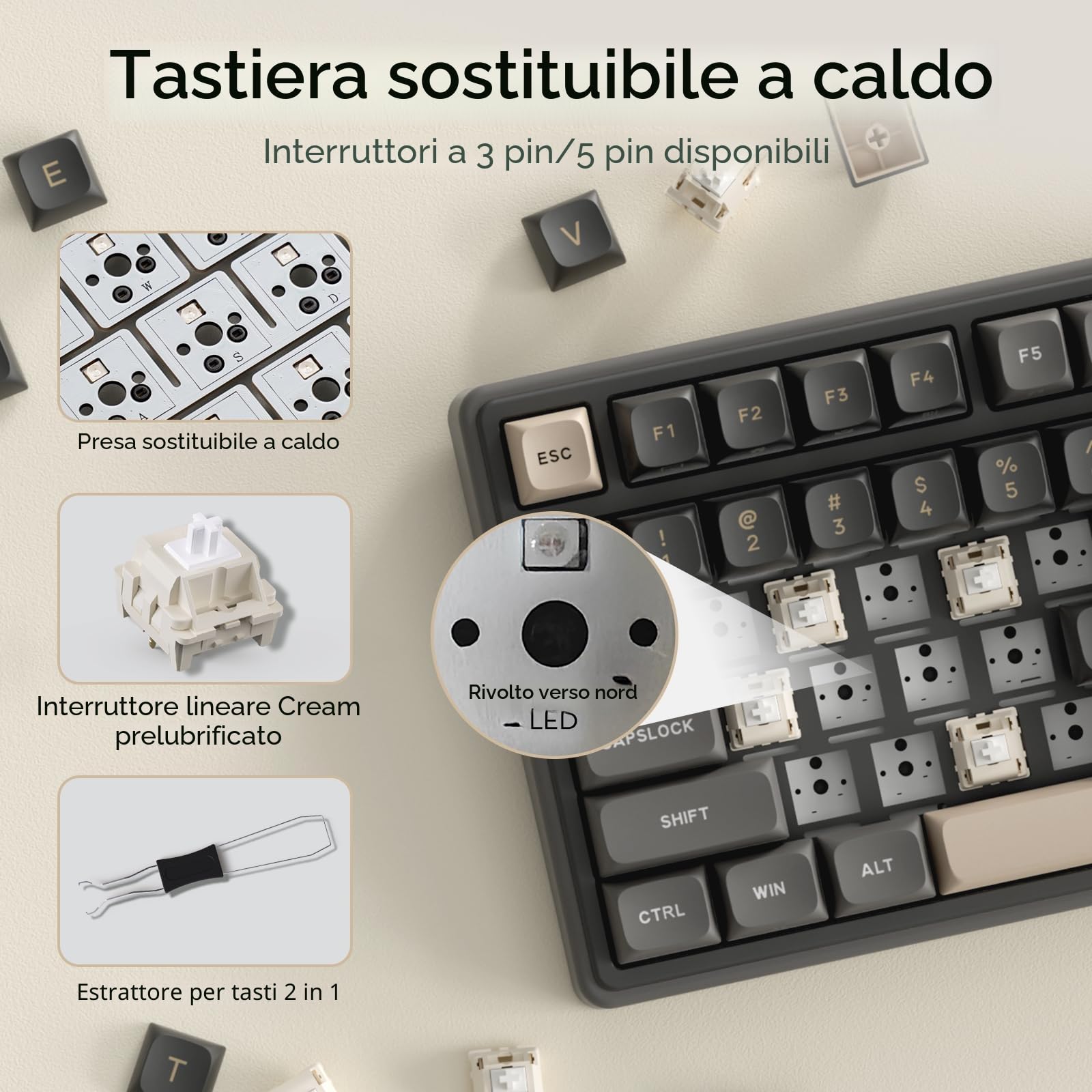 RK ROYAL KLUDGE R98 Pro Tastiera Meccanica Cablata, 96% US Layout Tastiera Gaming con numerico, RGB, Manopola del Volume, Gasket Structure, Tasti MDA PBT, Switch Lineare Pre-lubrificato Hot-Swappable