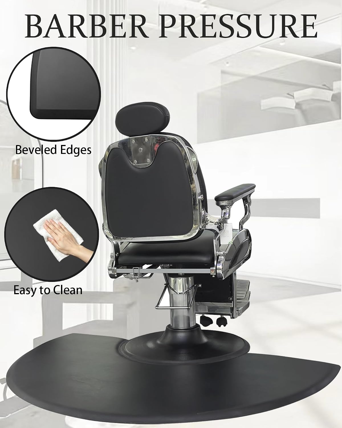 MYS Barber Anti-Fatigue Mat, 3'x5'x7/8", PVC or Polyurethane, Round, Cushioned Core, Salon Chair Compatible (3'x5'x7/8")