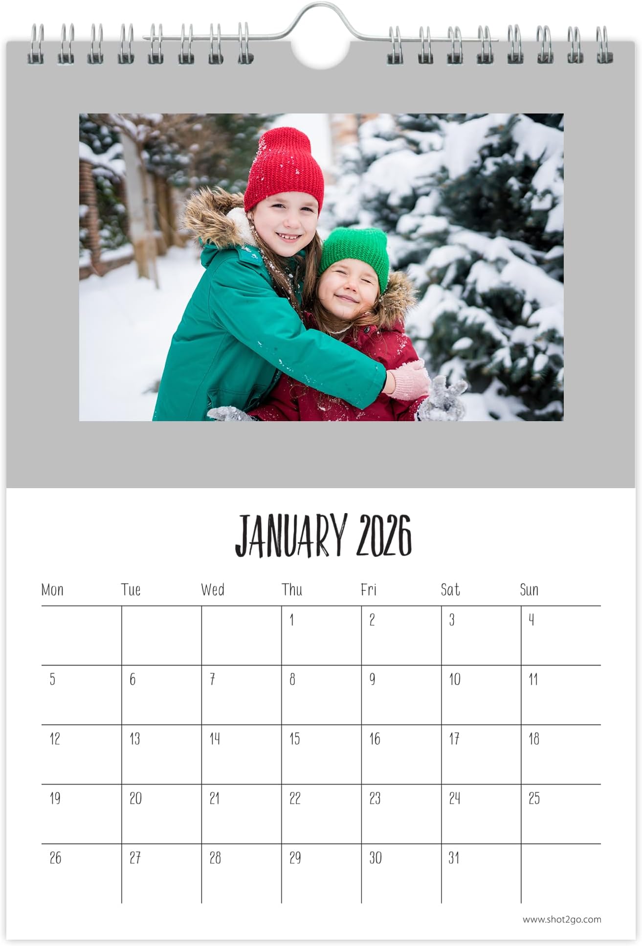Shot2go 2026 Wall Hanging Photo Calendar Silver - Holds 12 4x6" Photos