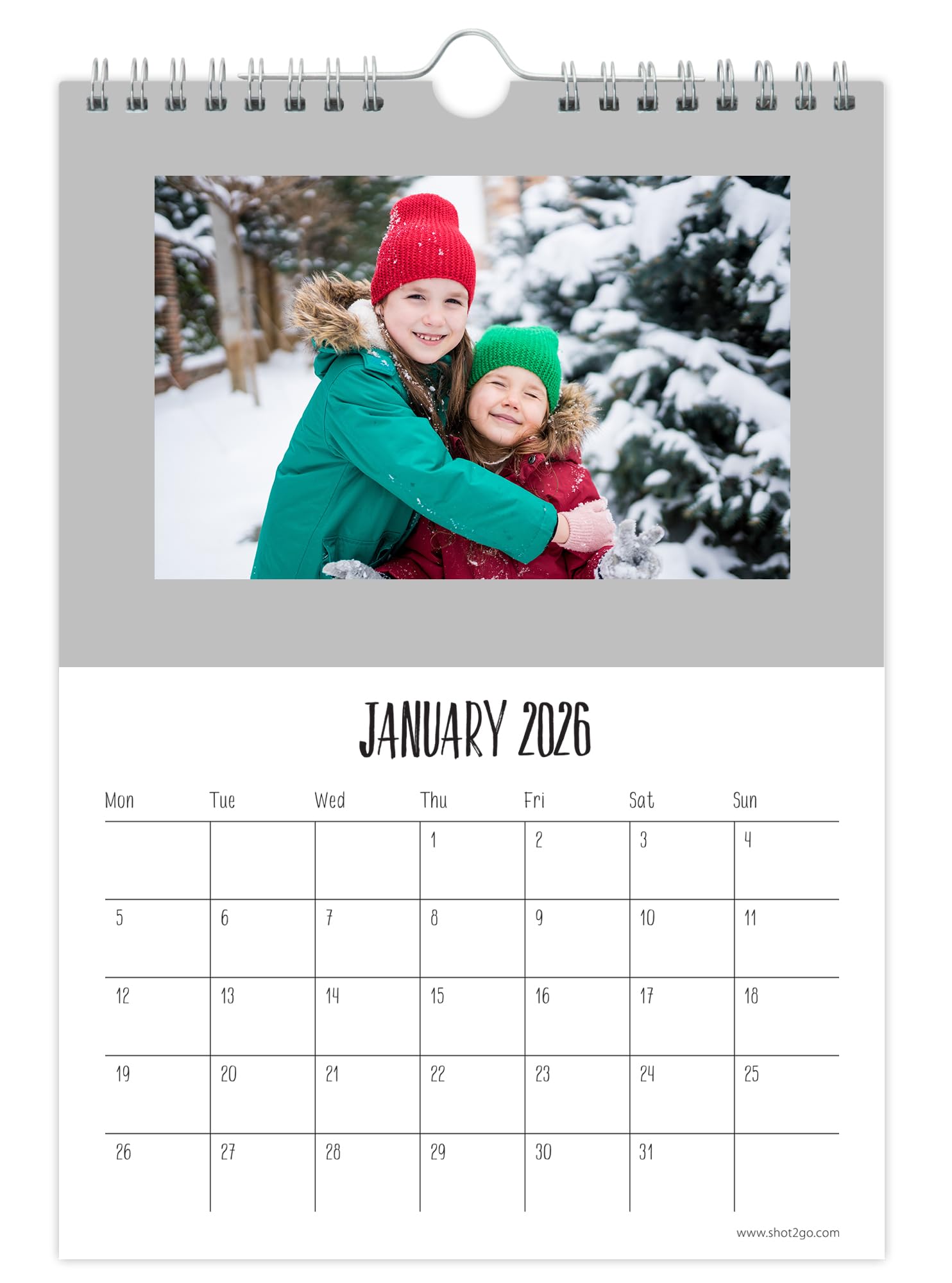 Shot2go 2026 Wall Hanging Photo Calendar Silver - Holds 12 4x6" Photos