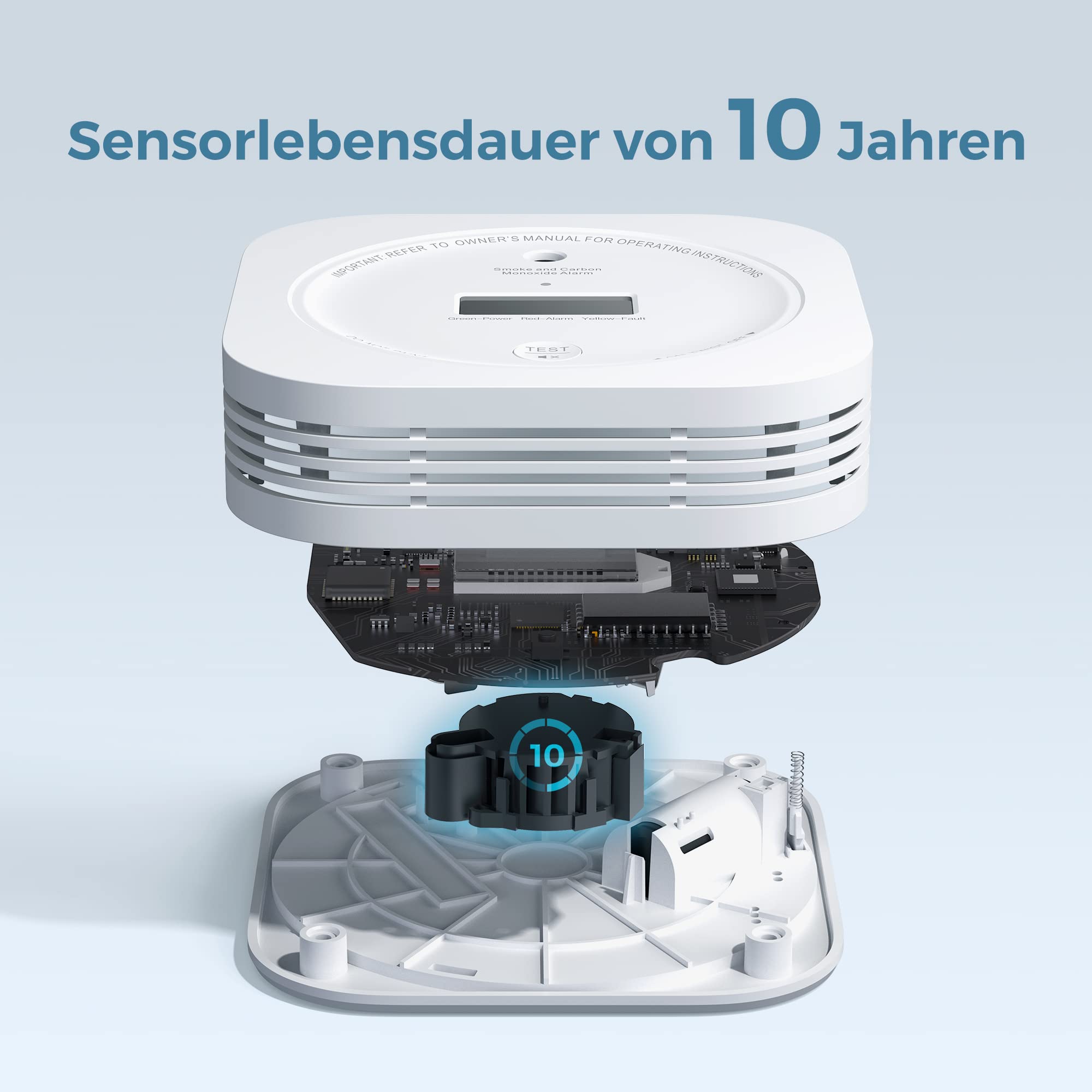 Rauch-CO Melder AEGISLINK Rauch-und Kohlenmonoxid-Melder, mit LCD Anzeige, Prüftaste und Austauschbare Batterie, Auto-Überprüfung, SC200