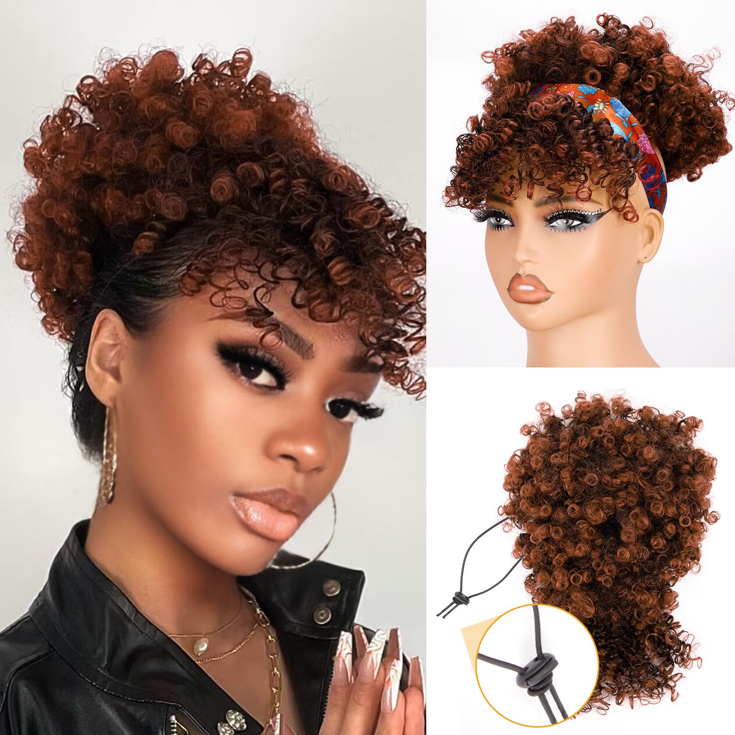 Drawstring Black Women Afro Puff Kinky Curly Hair Ponytail...