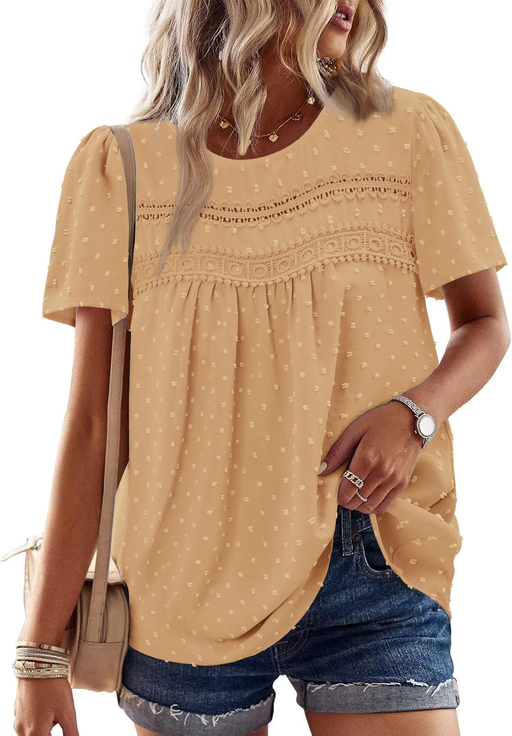 BETTE BOUTIK Women Boho Tops Short Sleeve Summer Flowy Shirts Dressy Casual Loose Trendy Blouses