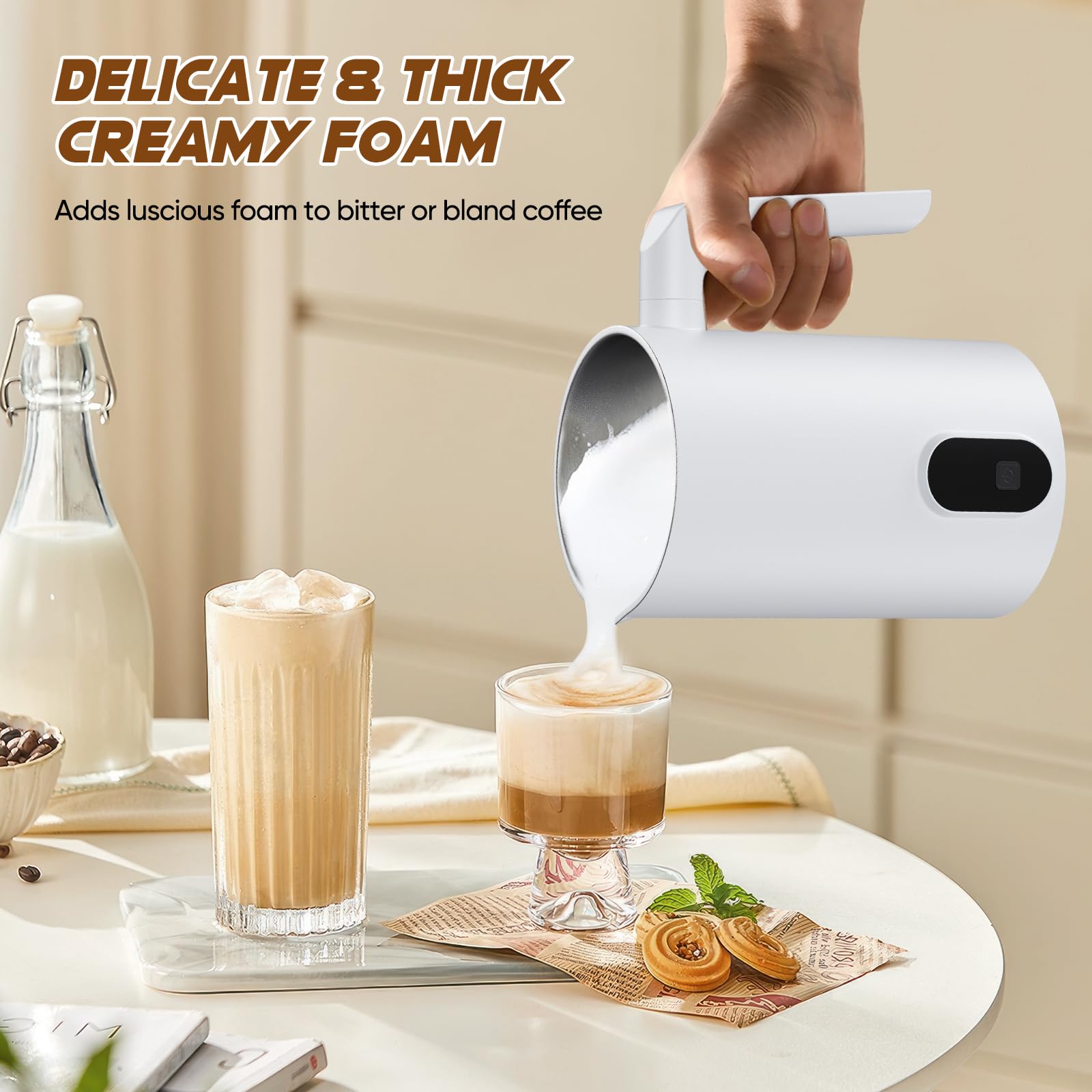 4 en 1 Montalatte Elettrico 400W 350ML scaldalatte Montalatte elettrico per cappuccino per Cappuccino, Latte, Macchiato e Cioccolata Calda...