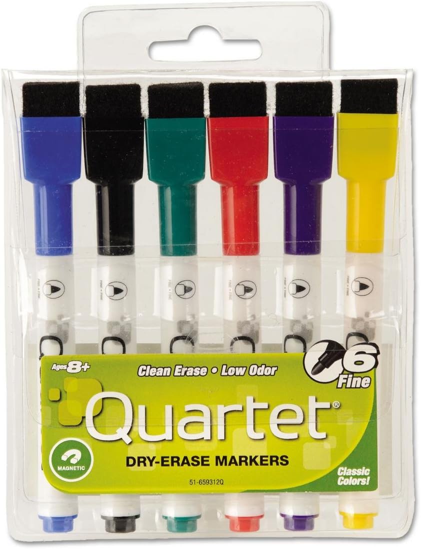 Dry Erase Markers, Whiteboard Markers, Fine Tip, ReWritables, Mini, Magnetic, Classic Colors, 6 Pack (51-659312Q)