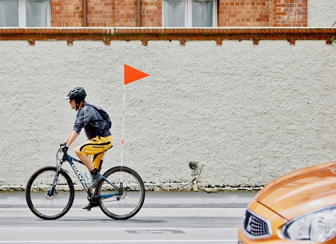 4 Pcs Upgraded Bike Flags with Pole, 6 ft High Visibility Orange Fags with heavy Duty Fiberglass Flag Pole