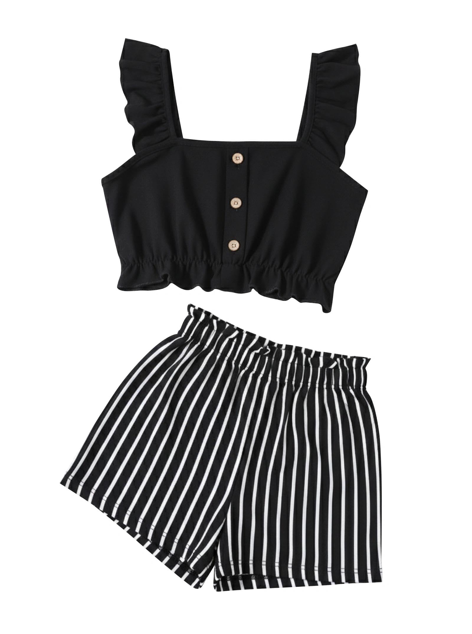 Girls Summer Outfits Striped Shirt and Short Sets
