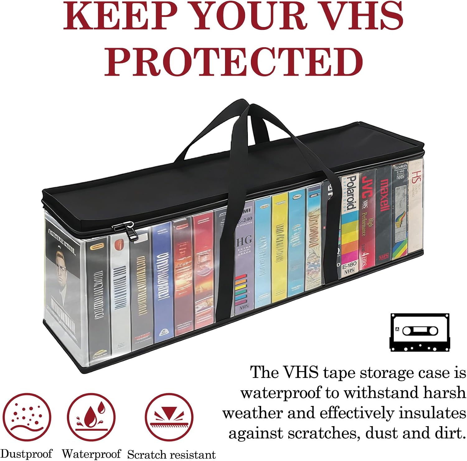 Klmnop 4 Pack VHS Storage Bag Hold up to 72 VHS Tapes, Large Movie Organizer with Handles, Dust-Proof Media Holder for Video Tapes, DVDs, CDs(18 Each Bag)