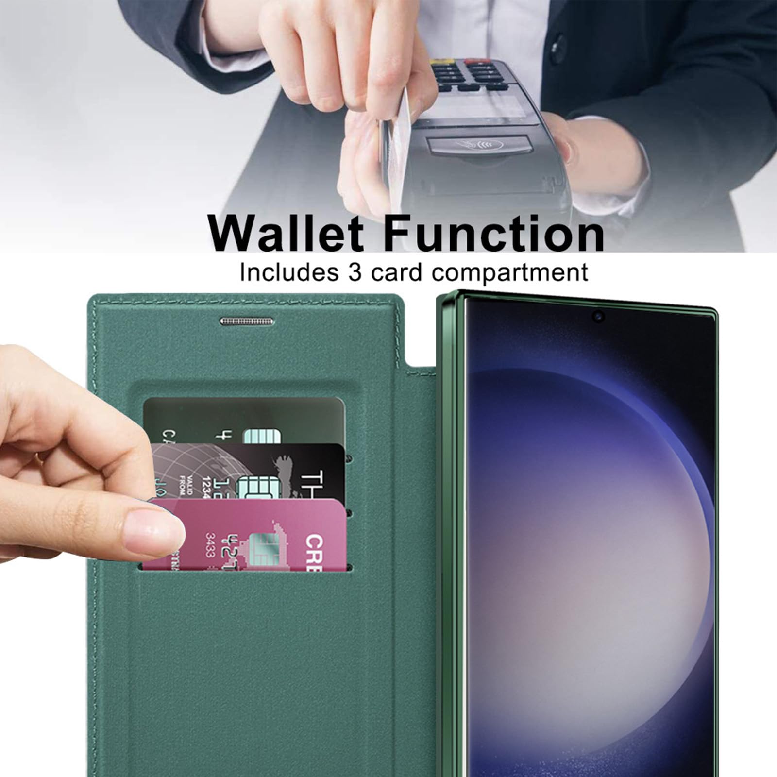 Etui z klapką do Samsung Galaxy S25 Ultra/S25 Plus/S25, skórzane etui blokujące RFID, z uchwytem na karty, bezprzewodowe ładowanie, magnetyczne etui, szare, S25 Ultra