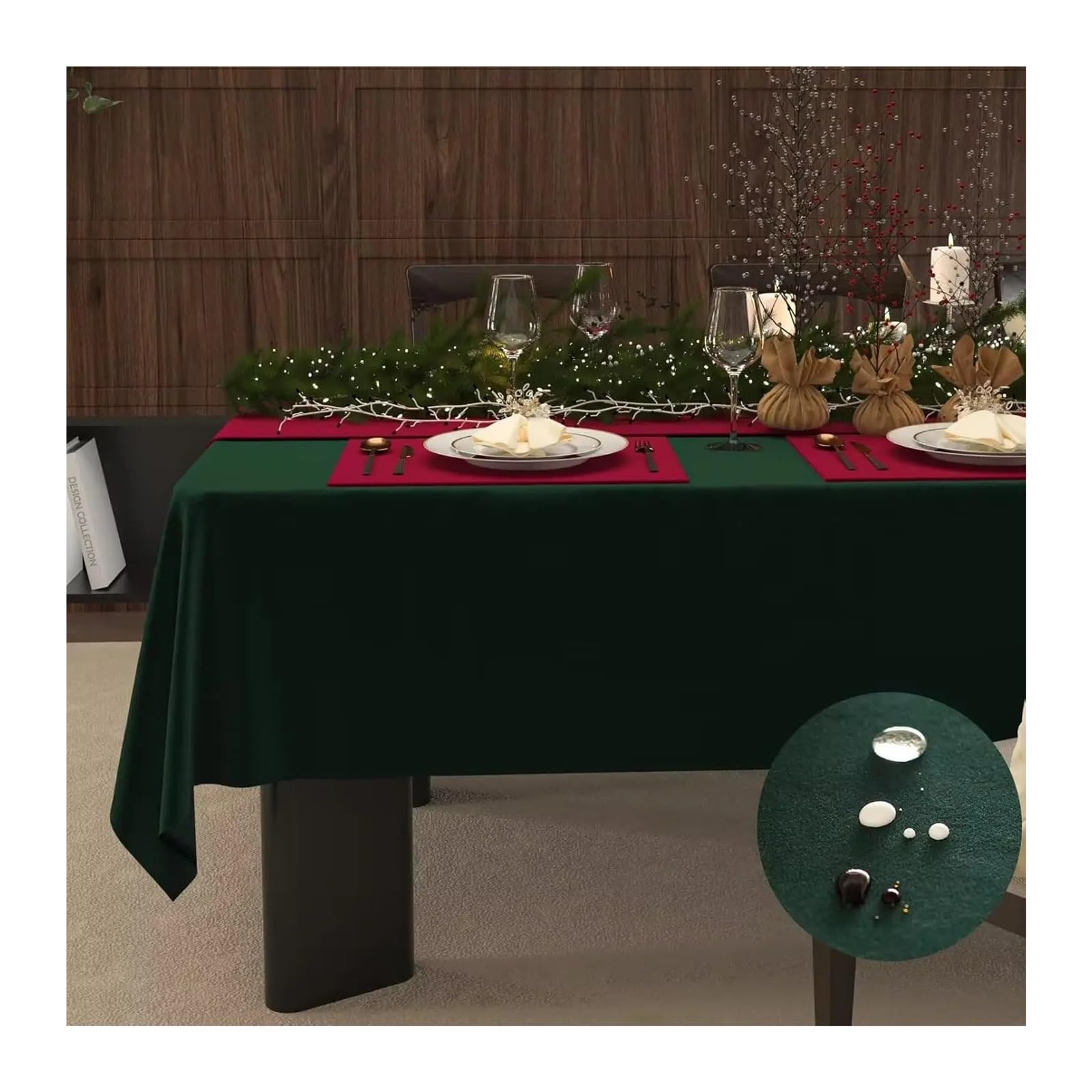 Mantel de Navidad Christmas Tablecloth, Wool Velvet Rectangle Table Cloth, Washable Waterproof Cover For Dining Kitchen Party Holiday(132x180cm)
