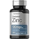 Horbach Chelated Zinc Supplement 100mg | 250 Tablets | High Potency & Superior Absorption | Vegetarian, Non-GMO, Gluten Free