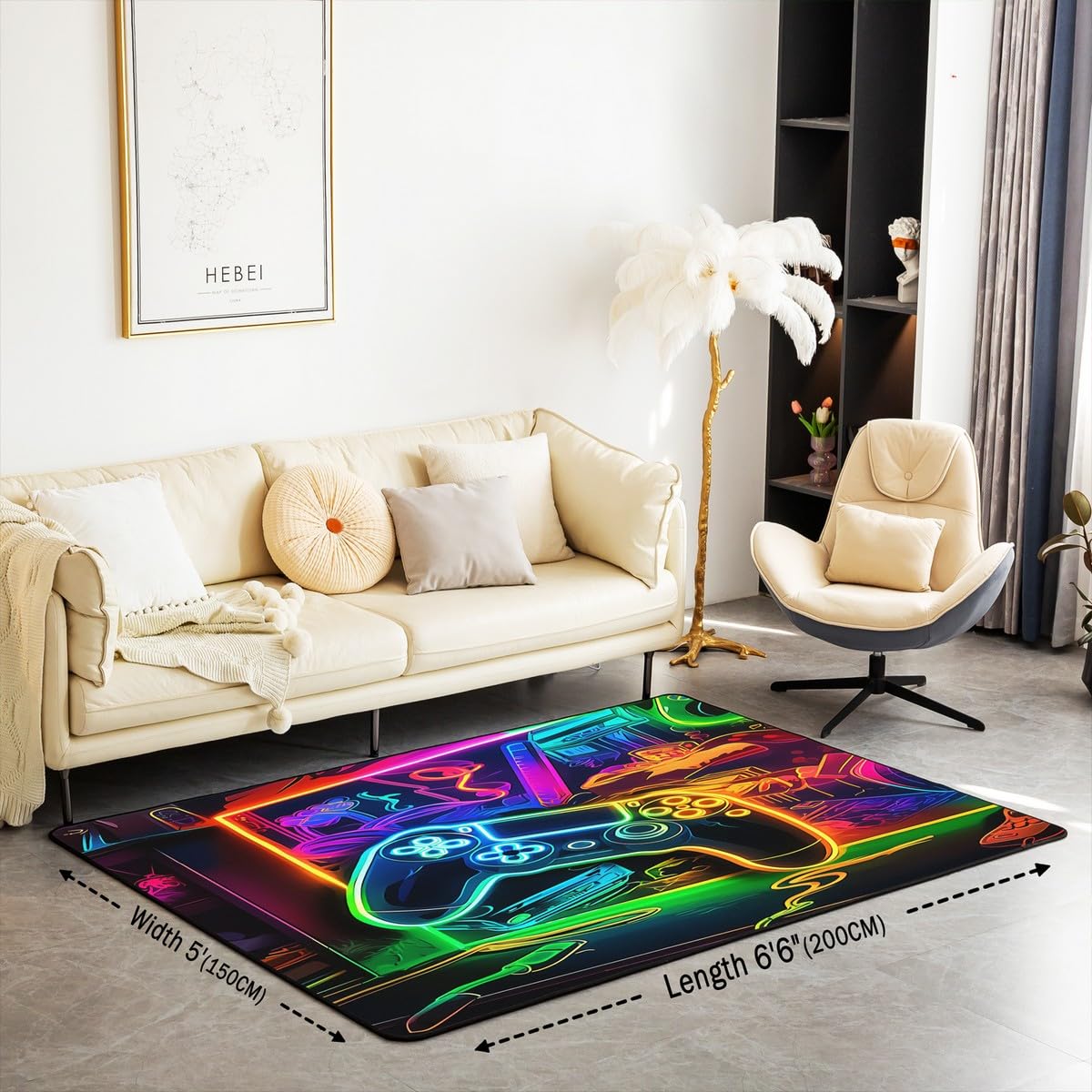Loussiesd Dywan do salonu dla graczy, 100 x 150 cm, gamingowy dywan akcentujący dla chłopców, dziewcząt, nastolatków, nowoczesna konsola do gier, kontroler, wewnętrzna mata podłogowa, joystick,