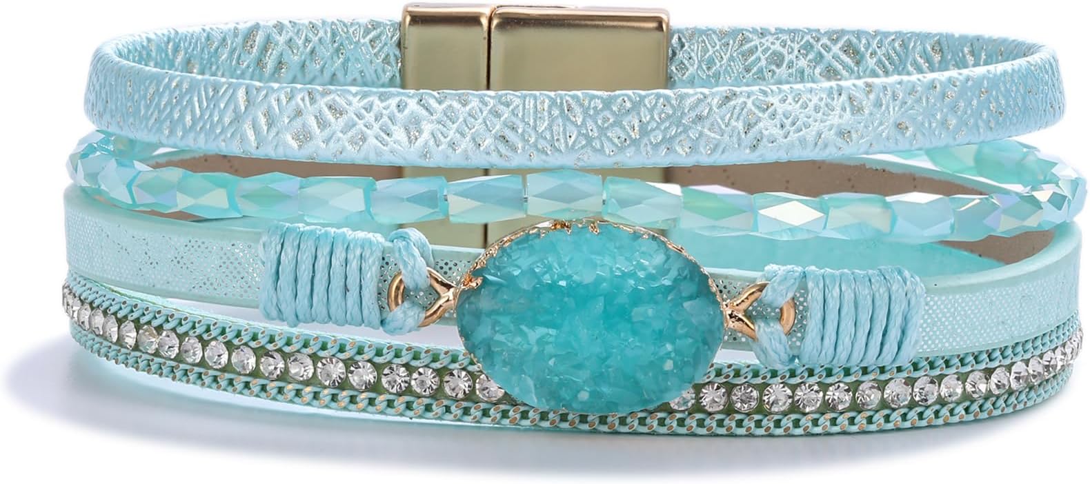 FANCY SHINY Boho Leather Wrap Bracelet Stackable Chunky Crystal Cuff Bracelets Western Jewelry Summer Beach Outfits for Women