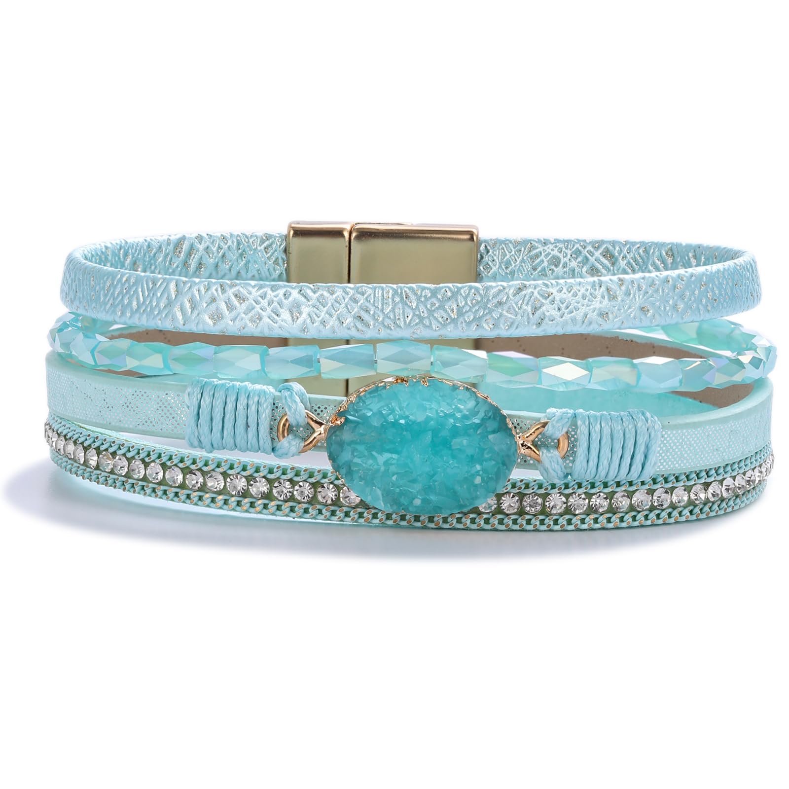 FANCY SHINY Leather Wrap Bracelet Boho Cuff Bangle Bracelets Crystal Bead Bracelet with Magnetic Clasp Jewelry Gifts for Women Stocking Stuffers Christmas Gifts