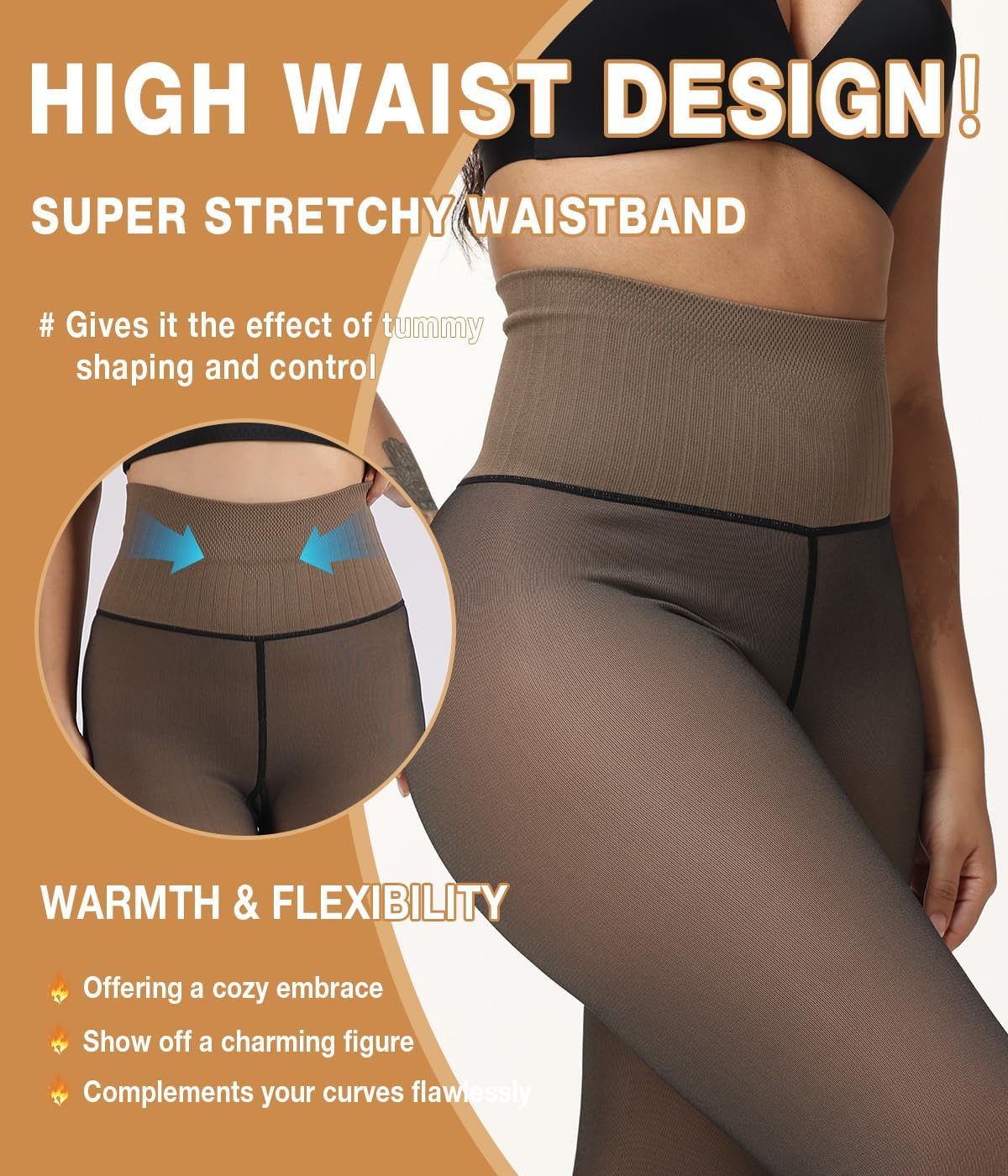 MERYLURE High Waist Fleece Lined Tights Women Skin Tone, Fake Translucent Winter Warm Pantyhose Thick Thermal Leggings - Image 3