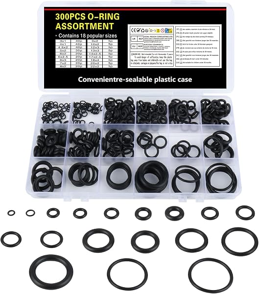 300 Pcs Joint Torique Caoutchouc, Joints Toriques en Caoutchouc, Rondelles en Caoutchoucs, Kit O Ring Joints d'étanchéité Hydraulique pour Plomberie, étanchéité à Air ou Gaz (18 Tailles) - 1