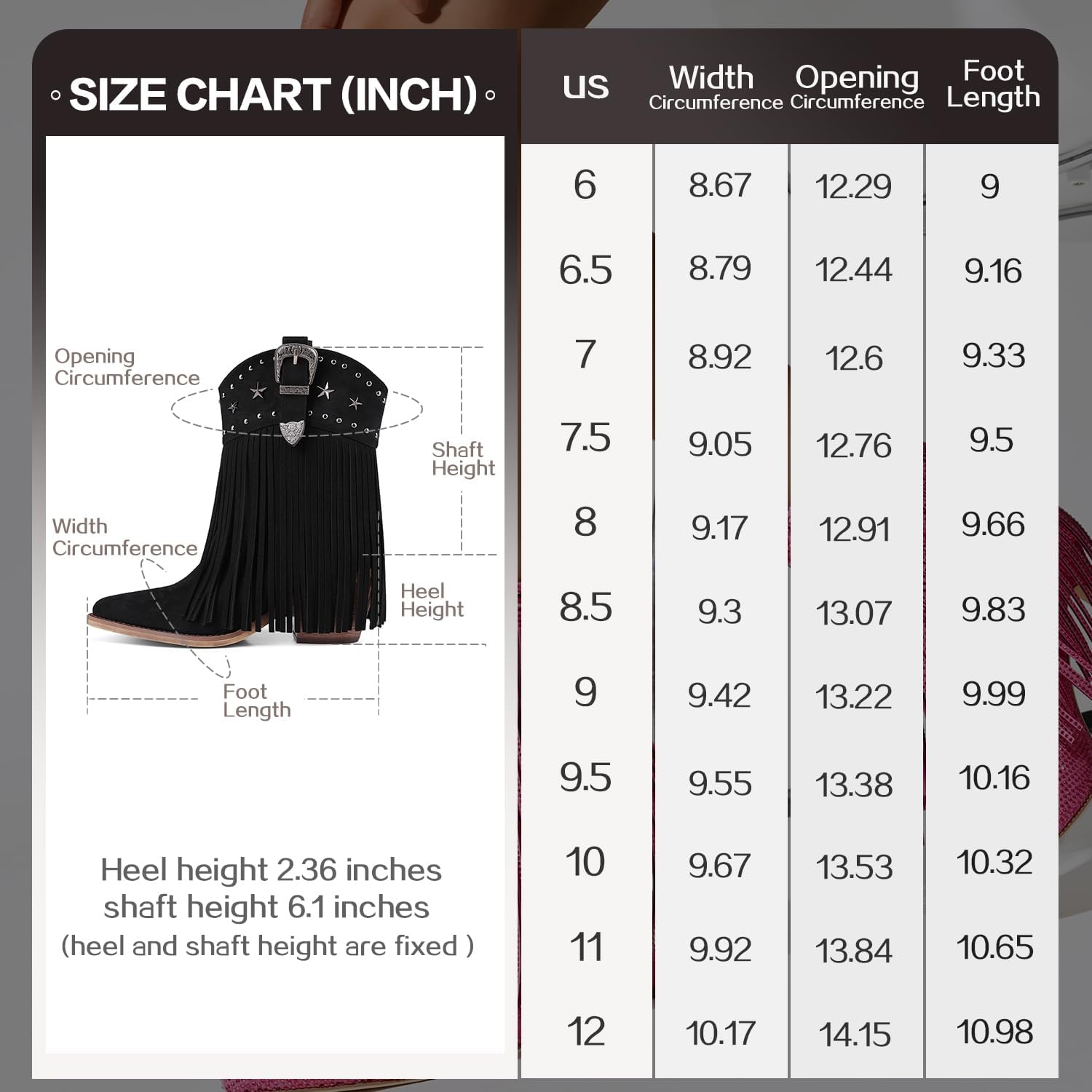 Women Cowgirl Cowboy Boots, Western Ankle Fringe Boots Pointed Toe with Star Studs & Buckle, Retro Suede Short Pull Off Boots with Chunky Heel for Music Festivals & Concerts - Image 10