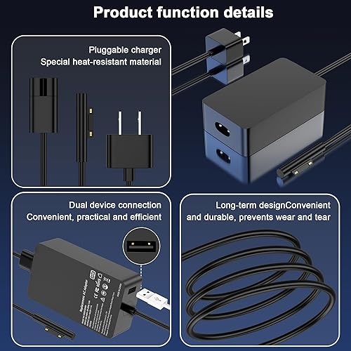 Miniatura 5 de Cargador Surface Pro de 65 W, compatible con Microsoft Surface, Surface Pro 9,8,7+,7,6,5,4,3,X, Windows Surface Laptop 5,4,3,2,1 Studio, Surface Go