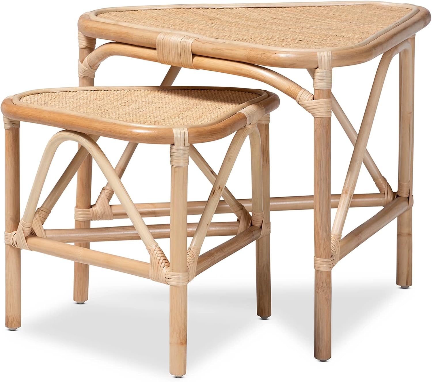 bali & pari Jayden Modern Bohemian Natural Rattan 2-Piece Nesting End Table Set