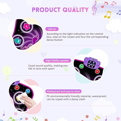 Miniatura 2 de TZnponr Alfombrilla de baile con 6 botones iluminados, juguete de baile con 3 niveles diferentes, Bluetooth inalámbrico, multiidioma, regalos para