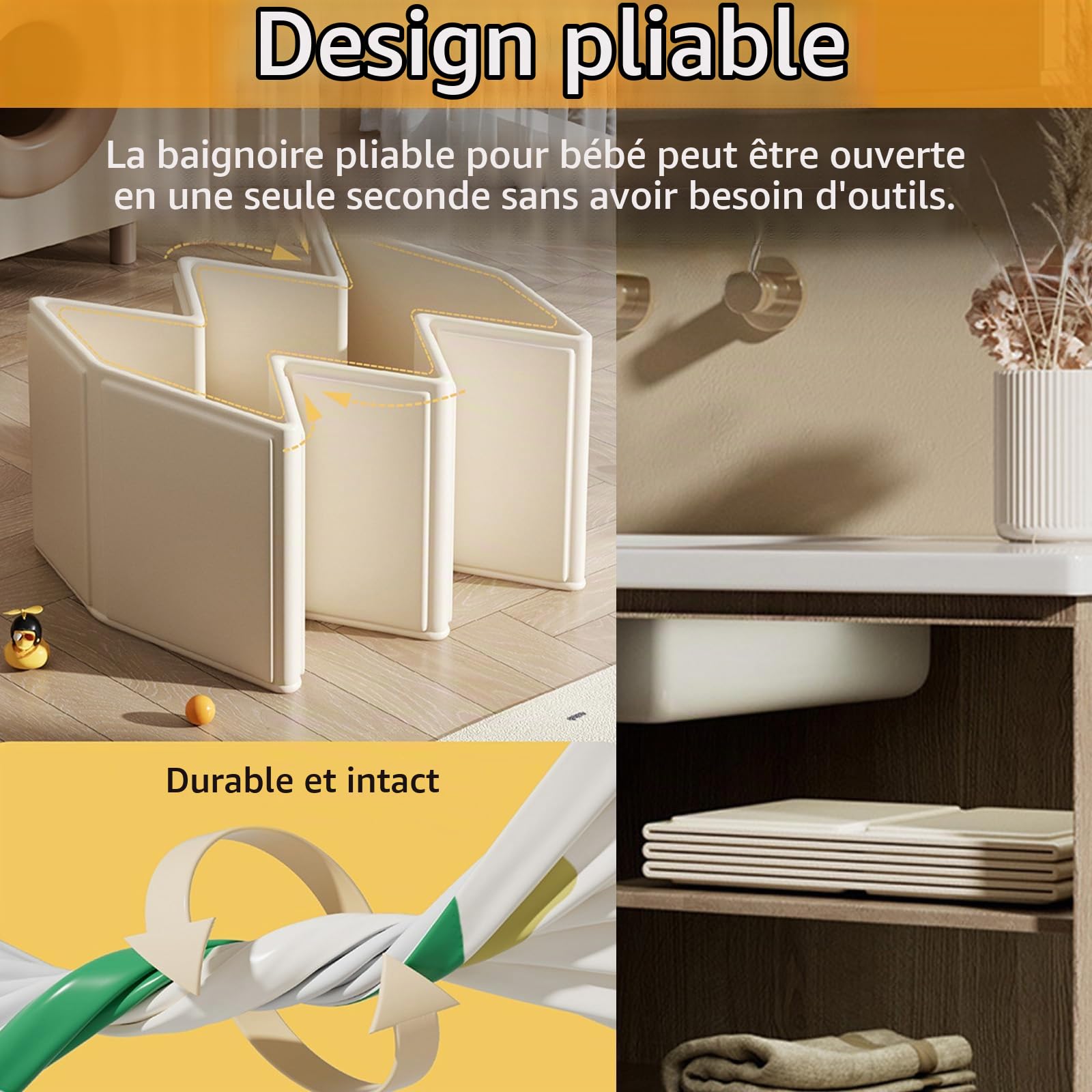 Baignoire Pliable, Baignoires Portable Mobile pour Douche Pliante SPA Baignoire Bouchon de vidange Pataugeoire Pliable avec 3 Brosses de Bain en Silicone pour Petite Salle de Bain 75x70x25cm