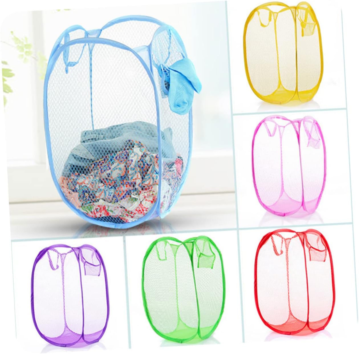 Foldable Pop up Laundry Basket with Steel Wire and Pink Nylon Mesh | Lightweight, Breathable Design, Easy to Carry for Office and College, Holds Sundry Goods and Toys