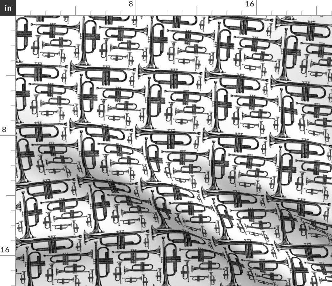 Spoonflower Fabric - Trumpet Music Brass Band Black Printed on Petal Signature Cotton Fabric by The Yard - Sewing Quilting Apparel Crafts Decor