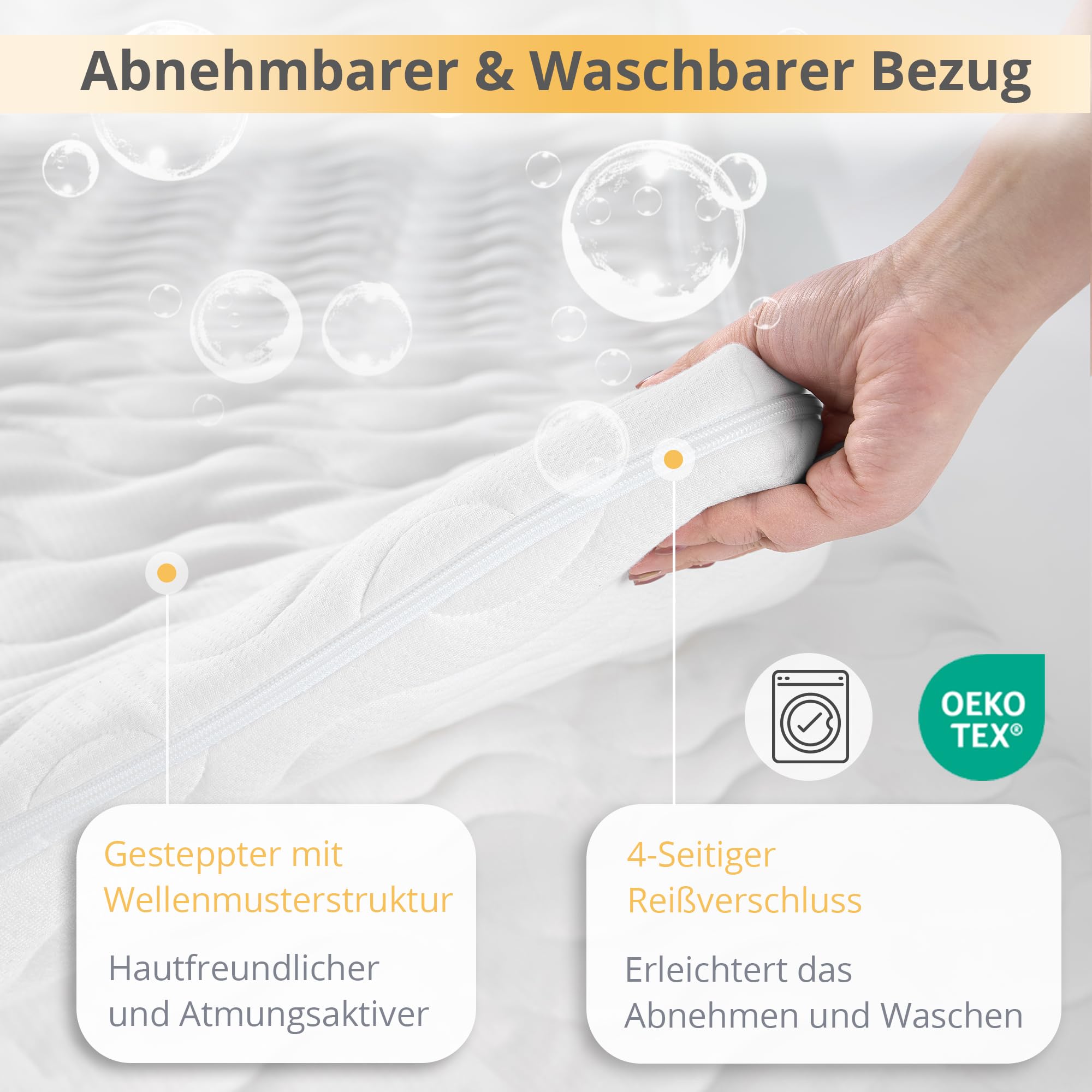 EGO Home Matratzen Topper 140x200 cm, 7cm Höhe Matratzentopper Härtegrade H2 mit 7-Zonen Spiral-Dorn Kaltschaumkern, Öko-TEX Zertifiziert, Matratzenauflage 140x200cm für Boxspringbett Schlafsofa