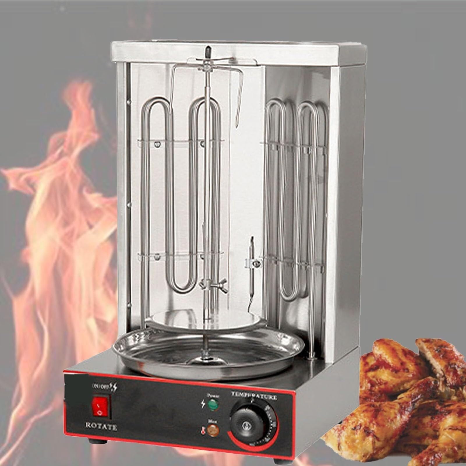 DJCDDM Commercial Machine, Doner Kebab Machine, Vertical Rotisserie Oven Grill, Rotisserie Machine, Electric Vertical Broiler with 2 Burners