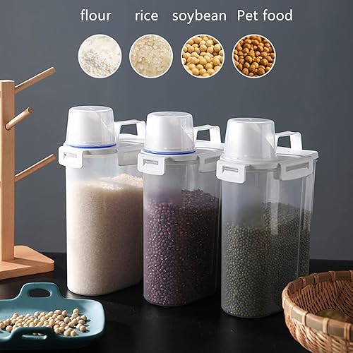 Miniatura 7 de 2 recipientes de almacenamiento de arroz de 5.5 libras, dispensador hermético de harina de cereales con boquilla de vertido y taza medidora,