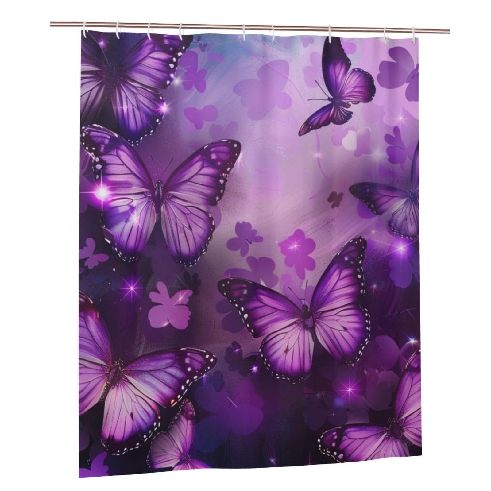 BWWHCCTI Butterflies print Printed Shower Curtain With 12 Plastic Hooks Opaque Quick Drying Waterproof Shower Curtains Sets For Bathroom 152x183 Cm
