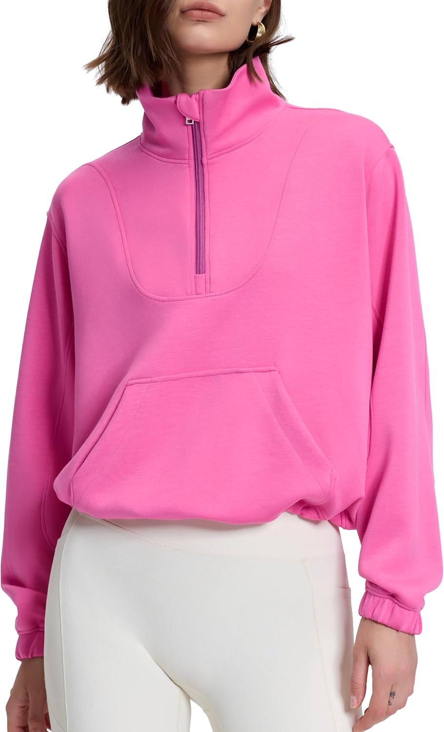 PrettyGuide Womens Cropped Half Zip Sweatshirt Pullover Stand Collar Ribbed Quarter Zip Hoodies with Pocket