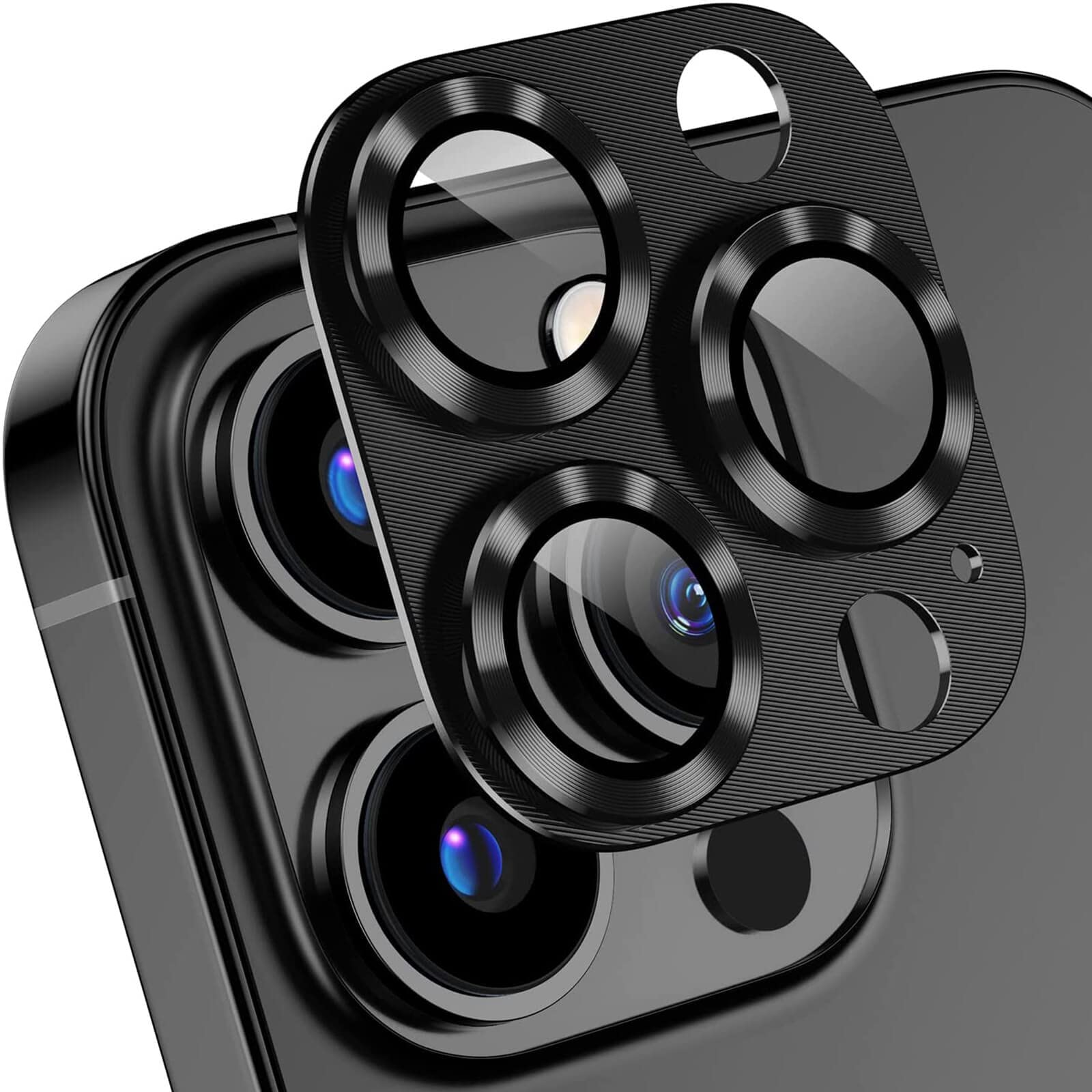Pack of 2 Camera Protectors Compatible with iPhone 13 Pro 6.1 Inch / 13 Pro Max 6.7 Inch Clear Camera Tempered Glass with Metal Ring Designed for MagSafe Snap Adapter for Magnetic Attachment Black