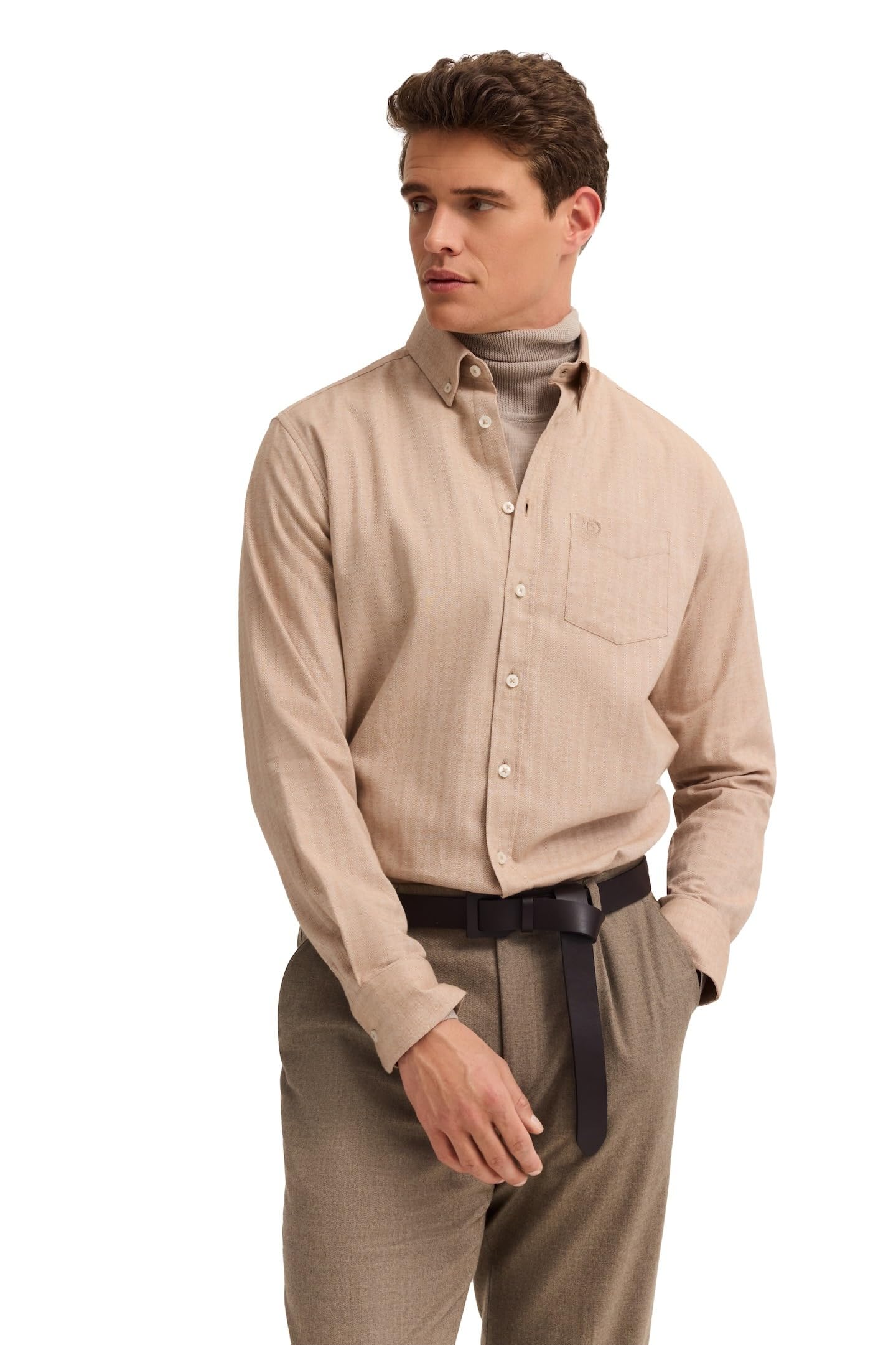 bugatti Herren Freizeithemd Langarm 9350-88300D Modern Fit, Fischgrat-Muster, Soft Cotton, Baumwolle, Button-Down