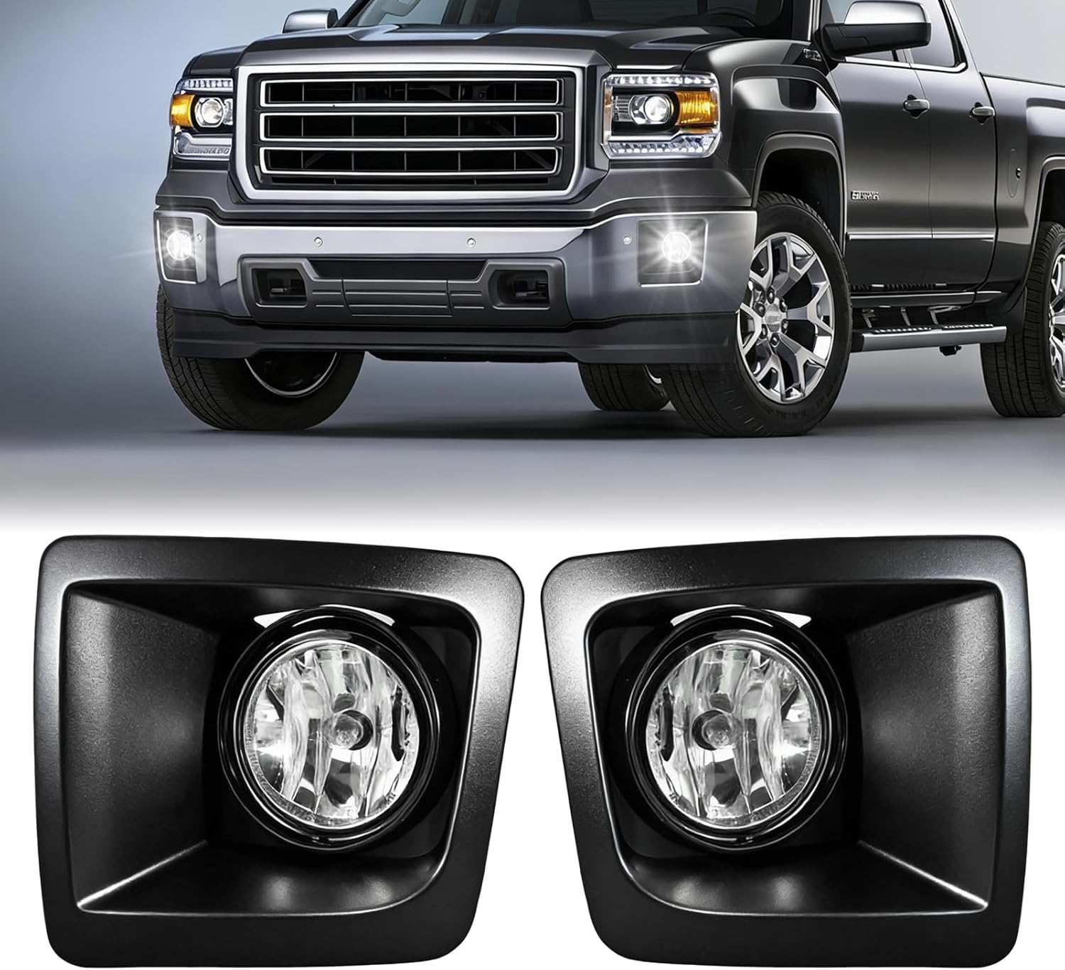 Upgrade Premium LED Fog Light Assembly, Clear Waterproof Front Driving Lamps Kit Compatible with 2014 2015 GMC Sierra 1500 DOT Approved with Bezels