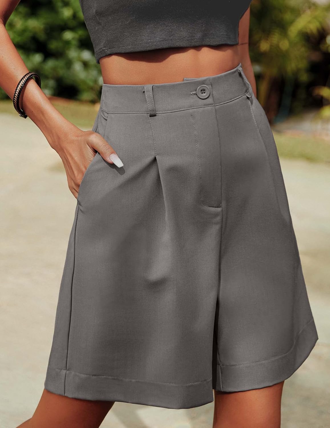 HOTOUCH Bermuda Shorts for Women Summer Dressy Casual Elastic High Waisted Wide Leg Knee Length Shorts with Pockets - Image 4