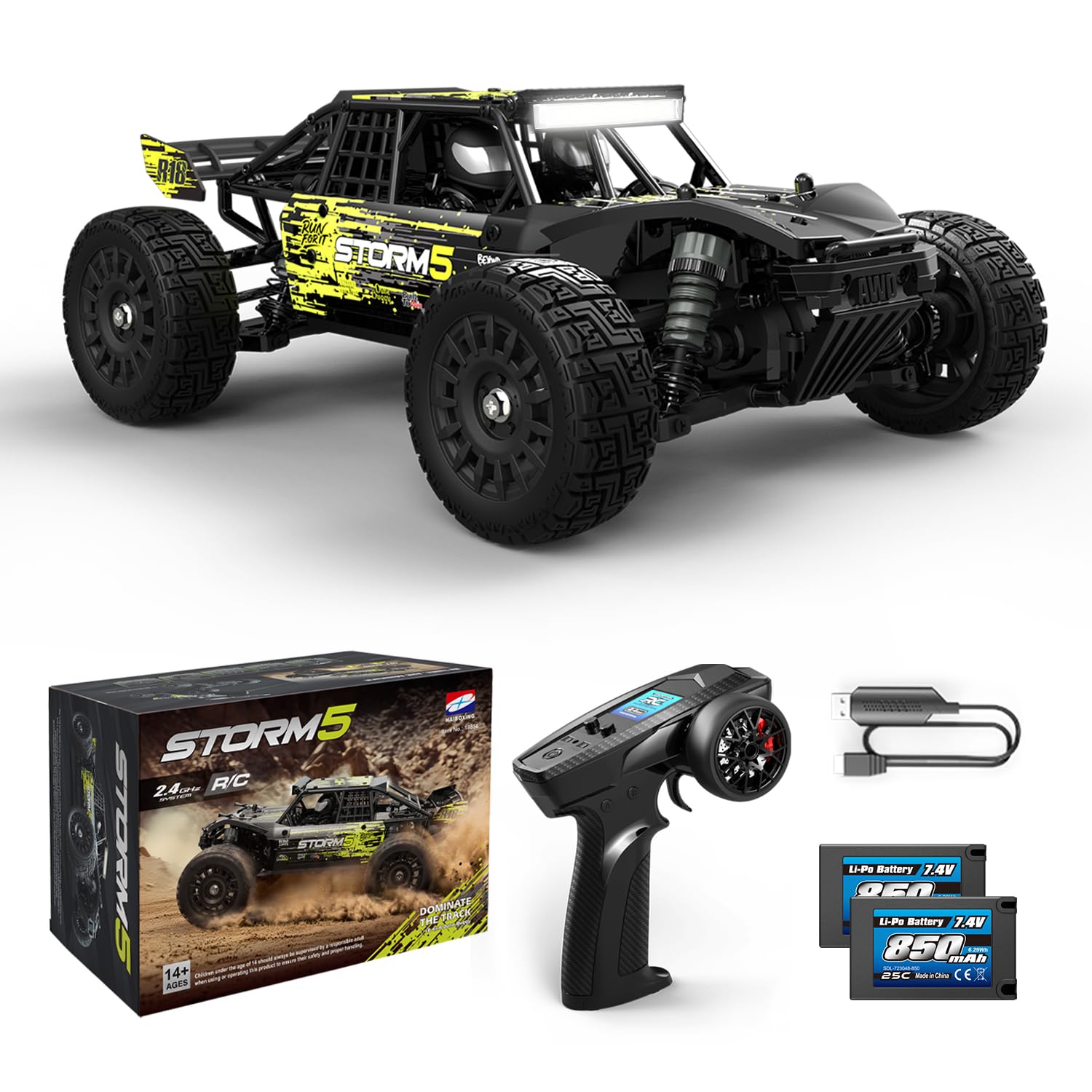 HAIBOXING 1:18 Scale 4WD High-Speed RC Truck 18856, 36 km/h Off-Road Desert Buggy with Water-Resistant Electronics, Remote Control Car with Two Batteries, RC Car for Kids and Adults