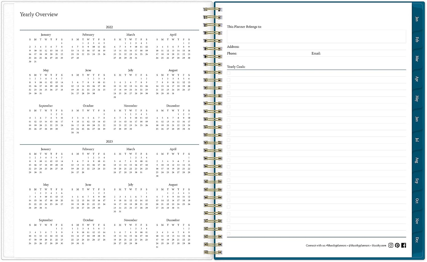 Blue Sky 2022 Weekly & Monthly Planner, 8.5" x 11", Frosted Flexible Cover, Wirebound, Bakah Blue (137261-22)