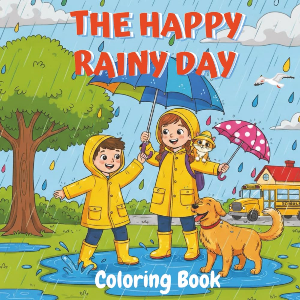 The Happy Rainy Day Coloring Book: 30 Cute and Fun Rain-Themed Pages with Umbrellas, Puddles, Rain Boots & Cozy Indoor Scenes