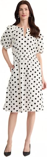 Kasper Women's Puff Sleeve Smocked Waist Fit & Flare Printed Cotton Dress