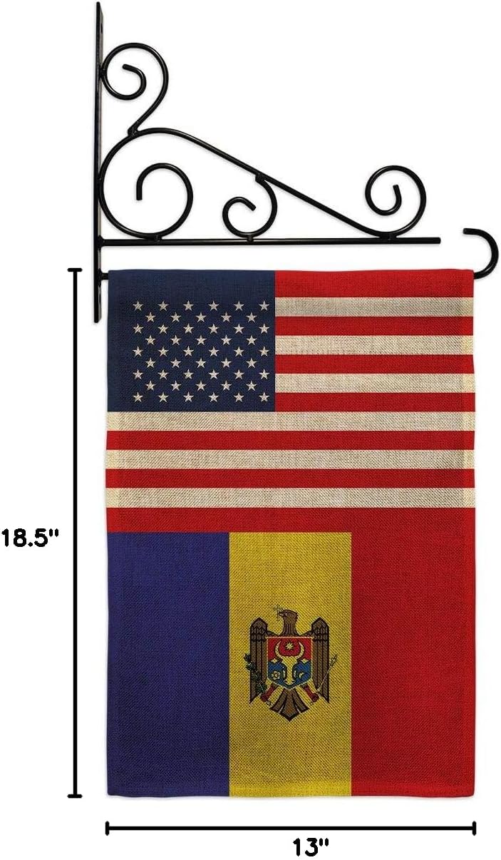 Moldova US Friendship Burlap Burlap Garden Flag Set Wall Holder Regional USA American Alliance World Country Particular Area Small Decorative Gift Yard House Banner Double-Sided Made In 13 X 18.5