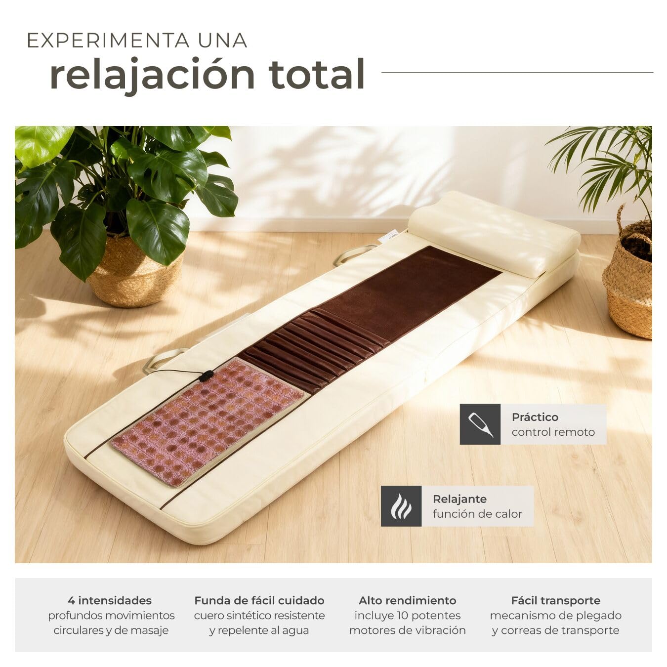tectake® Colchoneta Masajeador Espalda con Alfombrilla de Calor de Jade, 10 Cabezales de Masaje Plegable con Bolsa de Transporte para Masajeador Espalda y Cuerpo - 186,5 x 60 x 11 cm