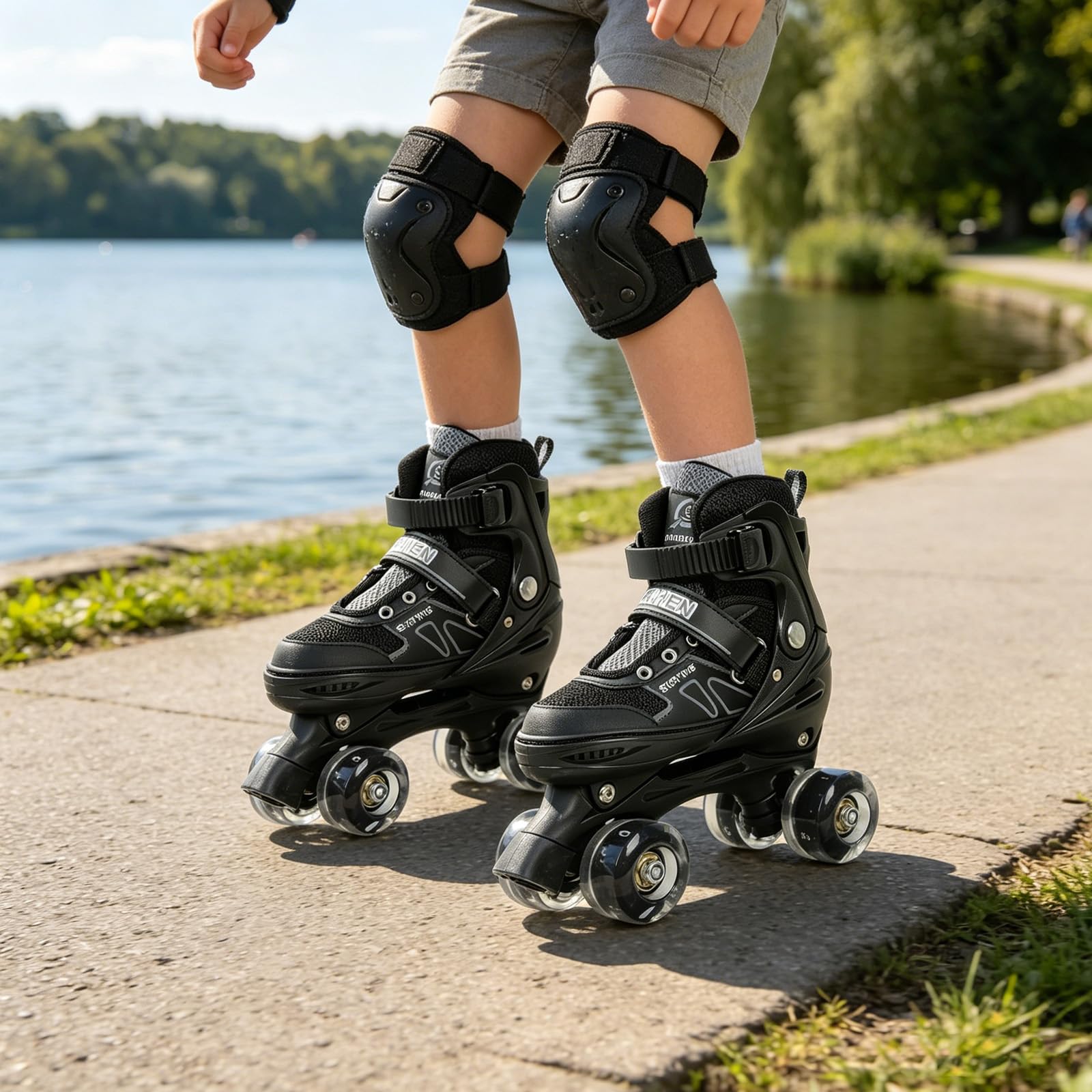 OHMG - Rodillo para niños y niñas, patines de ruleta infantil, 4 tamaños ajustables, cuatro ruedas luminosas, patines de ruedas para niños para principiantes