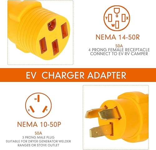 Miniatura 3 de Kanayu Adaptador de cargador EV RV de 50 amperios compatible con NEMA 10-50P a 14-50R, enchufe macho de 3 clavijas a adaptador de receptáculo hembra