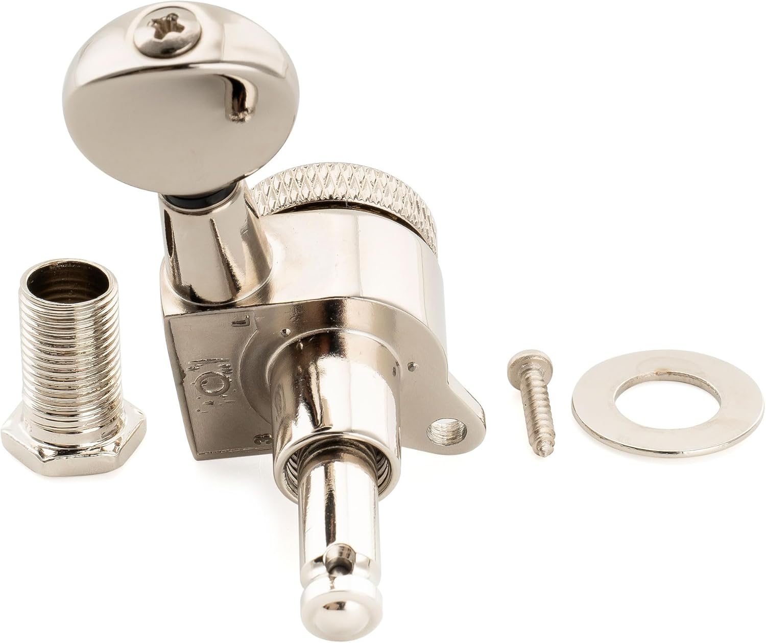 Musiclily Pro Left-Handed 6-in-line 18:1 Ratio Full Sealed Locking Machine Heads Tuners Tuning Pegs Keys with Vintage Oval Button 45 Degree Screw for Strat Tele Style Electric Guitar, Nickel