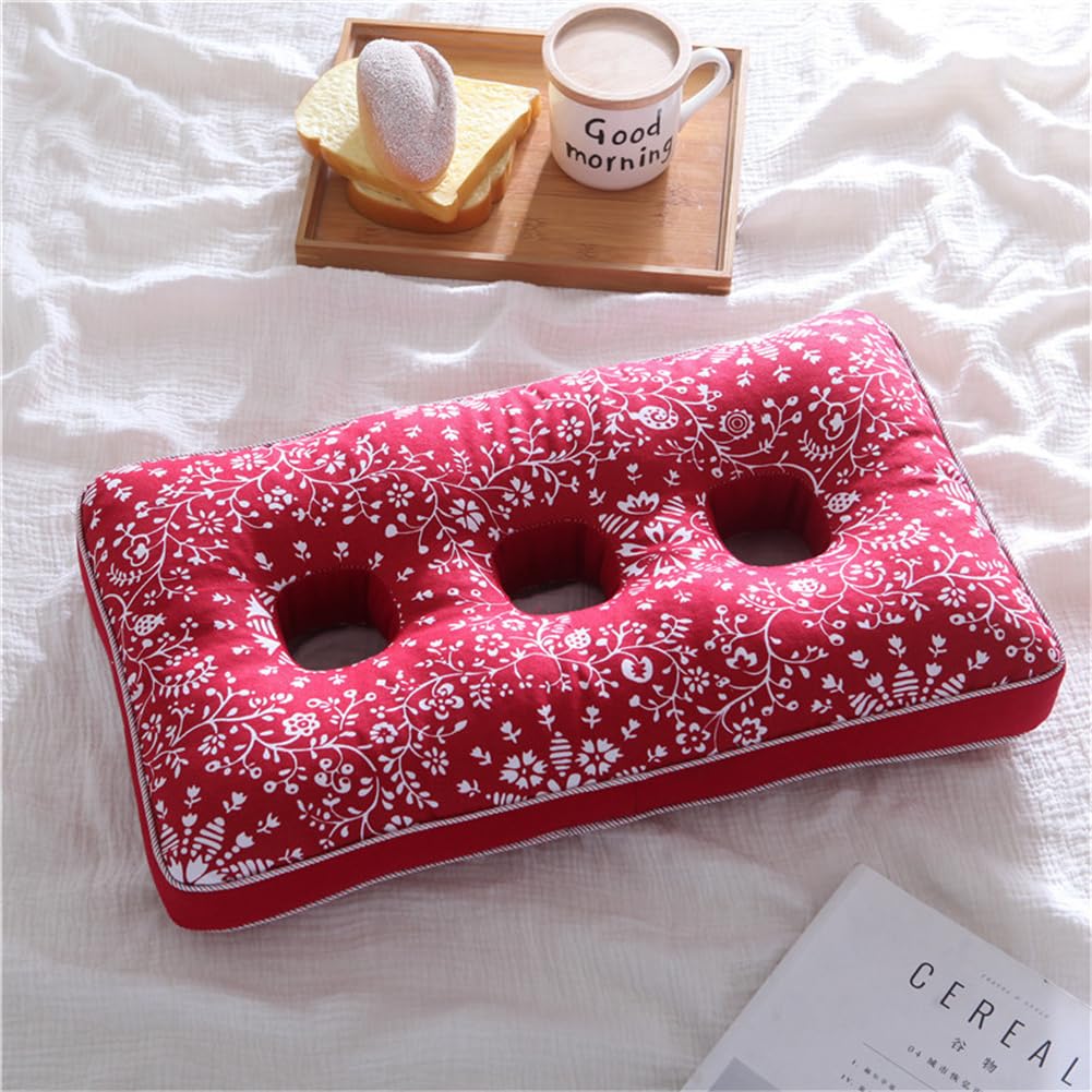 N/A Three-Hole Ear Pillow, Side Sleeping Pillow, Ear Protection Pillow Buckwheat Shell Pillow Core, Hollow Pillows for Ear Pain And Sore Ears,A