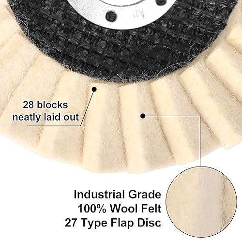 Miniatura 5 de Disco de rueda de pulido de fieltro de lana de 5 x 78 pulgadas para amoladora angular, rueda de pulido de lana muy fina tipo 27, disco de solapa,