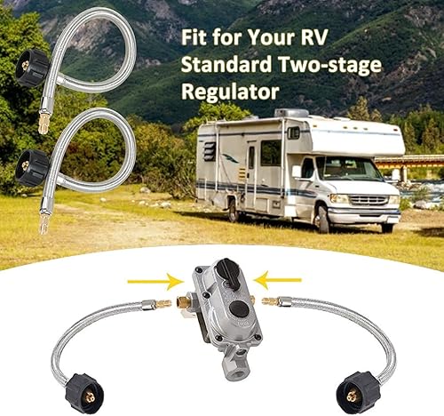 Miniatura 5 de Manguera de repuesto para manguera de propano RV de 15 pulgadas, líneas de propano trenzadas de acero inoxidable para remolques de viaje, regulador