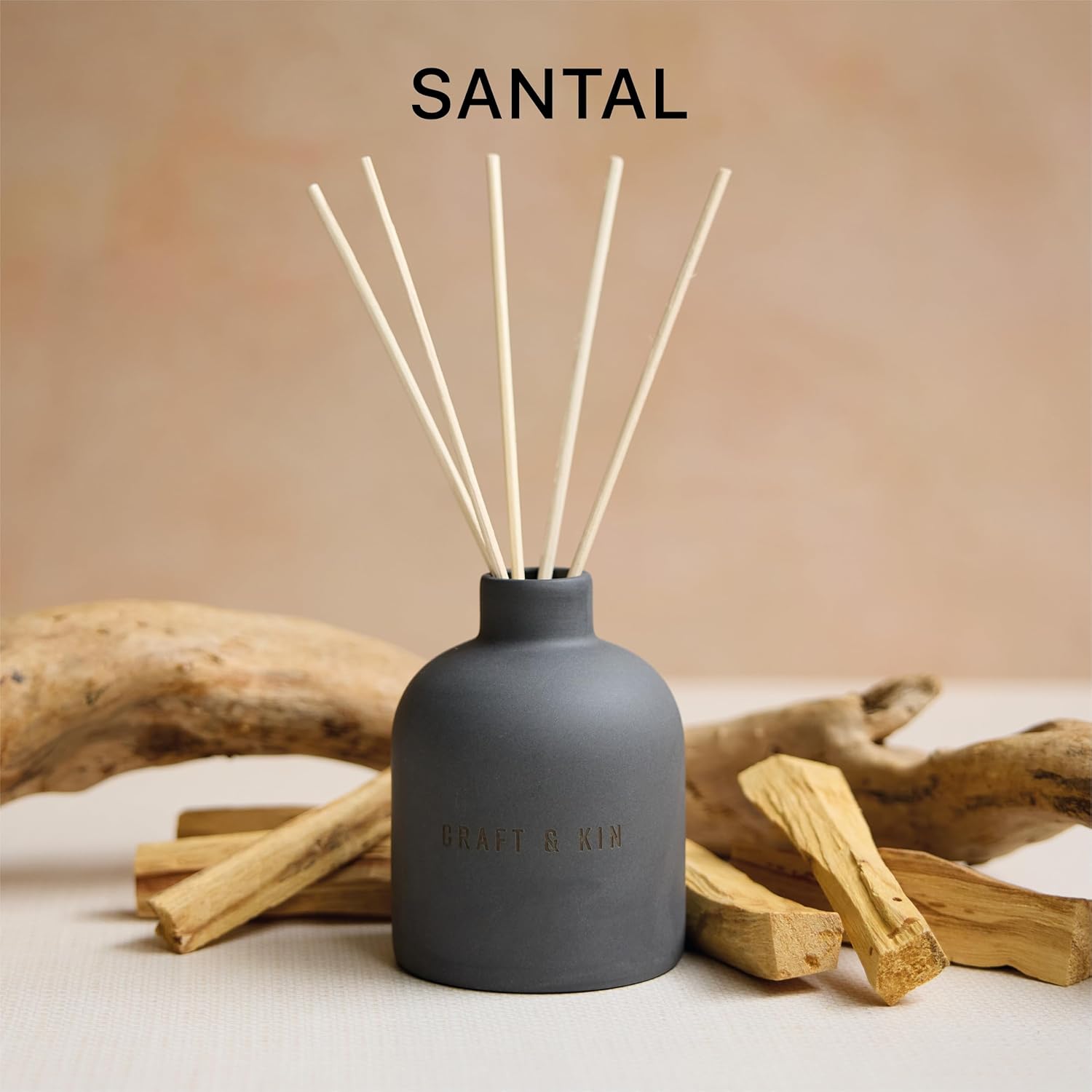 Craft & Kin Reed Diffuser for Home & Bathroom – Santal Woods Holiday Reed Diffuser Set with Fragrance Sticks, Long-Lasting Alcohol-Free Winter Scent, Earthenware Collection, 6.7oz - Image 2
